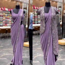Lavender Color ready to wear saree with cape set